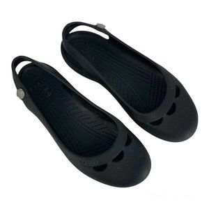 Crocs Women's Jayna Slingback Ballet Flats Size 9 Black Flower Stud Lightweight